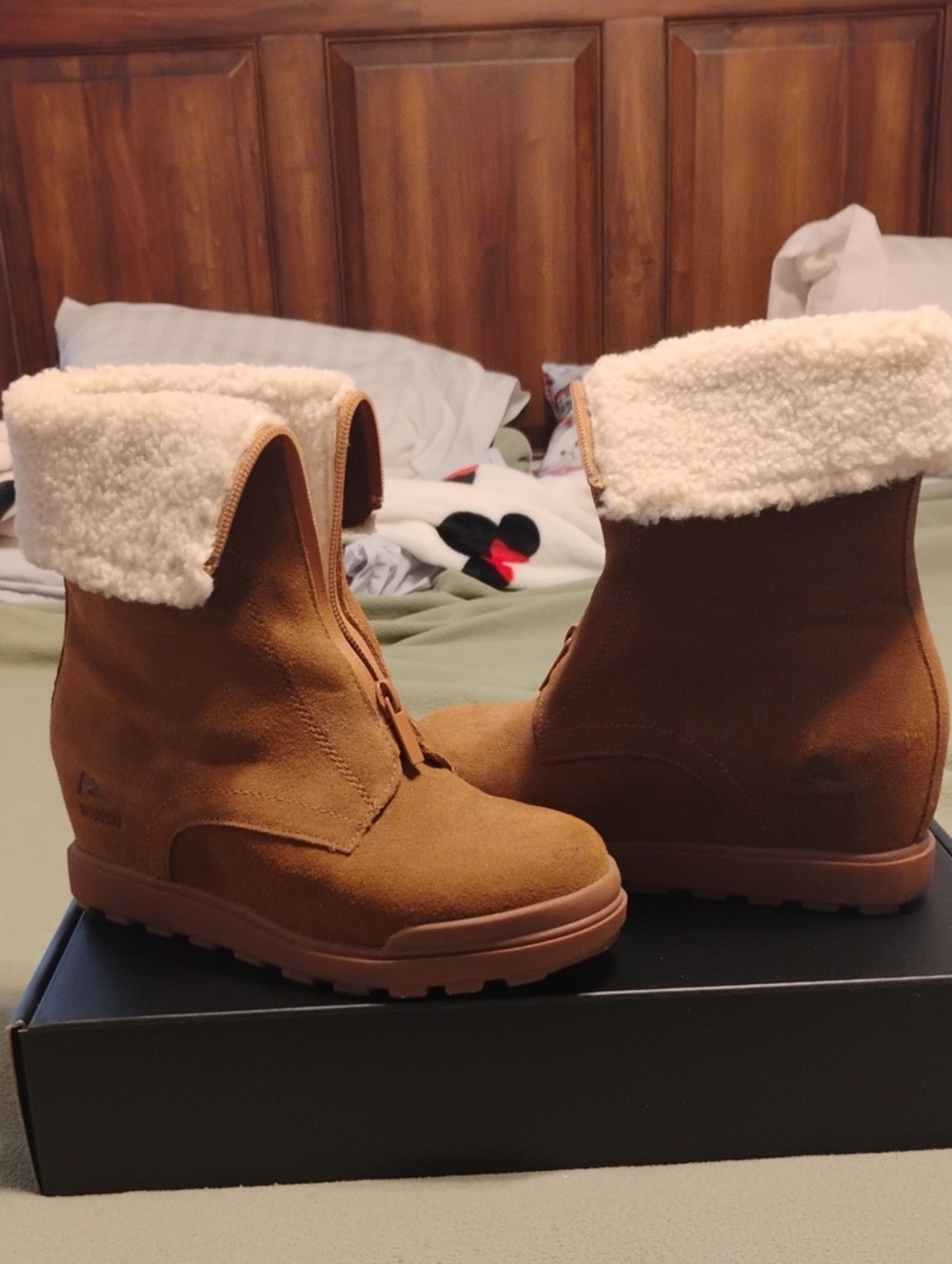 Ozark Trail Tan Suede-Look Shearling Cuff Winter Boots